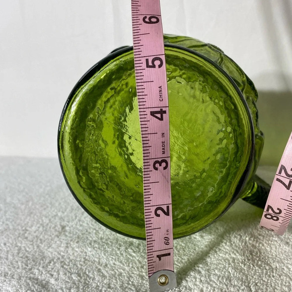 Vintage Anchor Hocking Avocado Green Textured Rain Flower Glass Pitcher - Picture 11 of 12